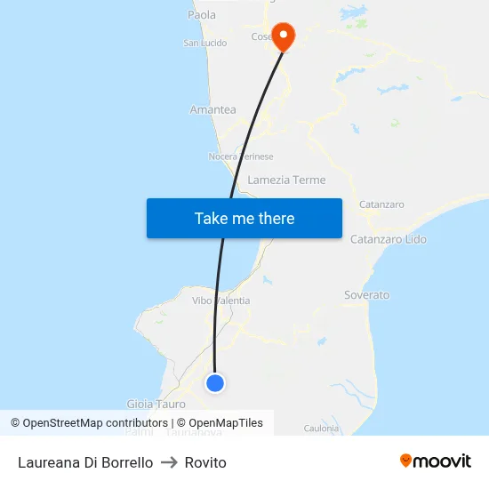 Laureana Di Borrello to Rovito map