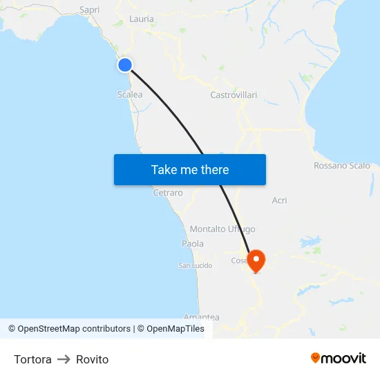 Tortora to Rovito map