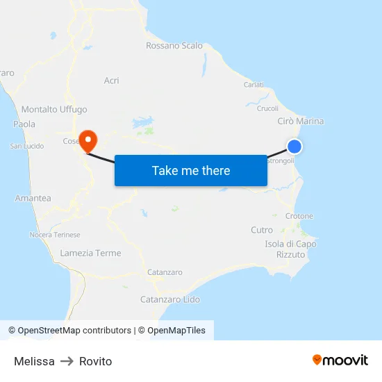 Melissa to Rovito map