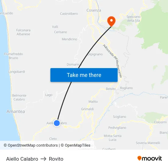 Aiello Calabro to Rovito map