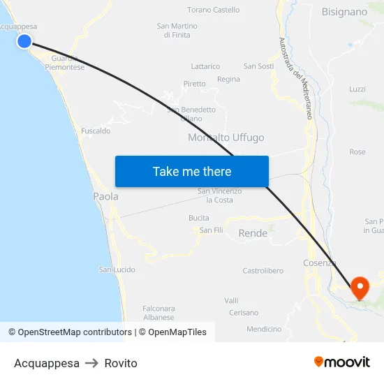 Acquappesa to Rovito map