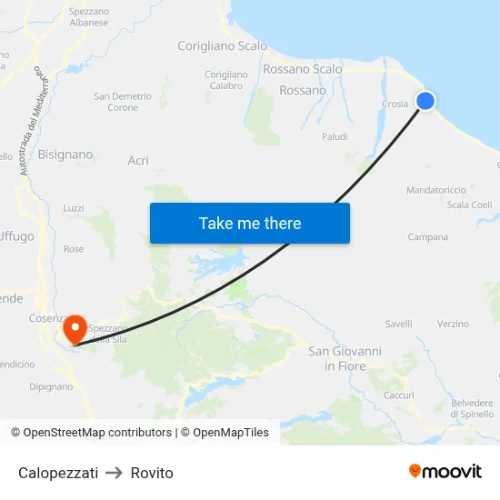 Calopezzati to Rovito map