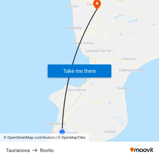 Taurianova to Rovito map