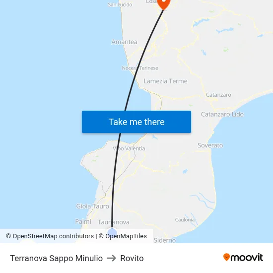 Terranova Sappo Minulio to Rovito map