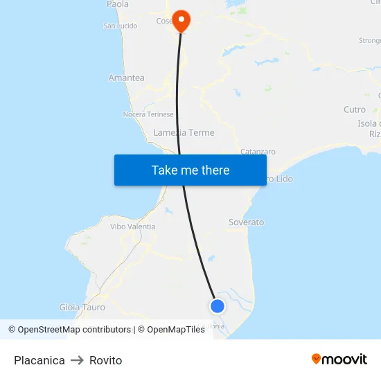 Placanica to Rovito map