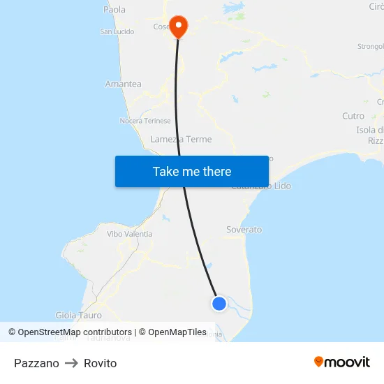 Pazzano to Rovito map
