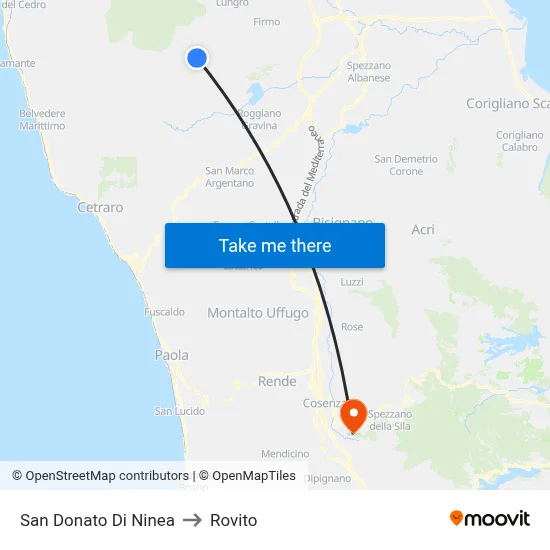 San Donato Di Ninea to Rovito map