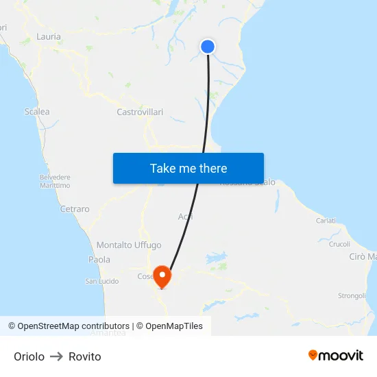 Oriolo to Rovito map