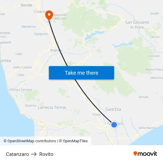 Catanzaro to Rovito map