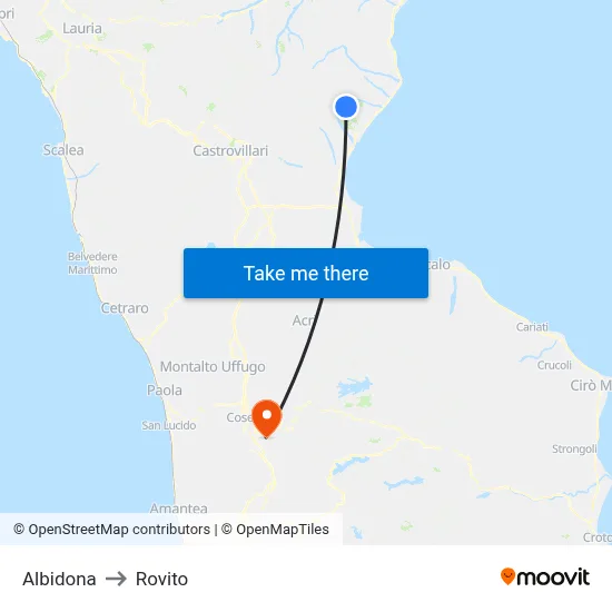 Albidona to Rovito map