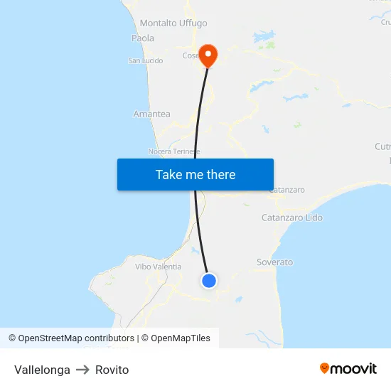 Vallelonga to Rovito map