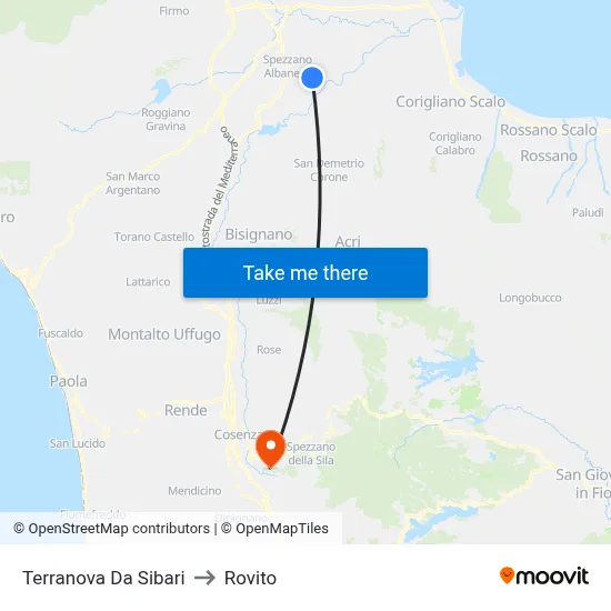 Terranova da Sibari to Rovito map