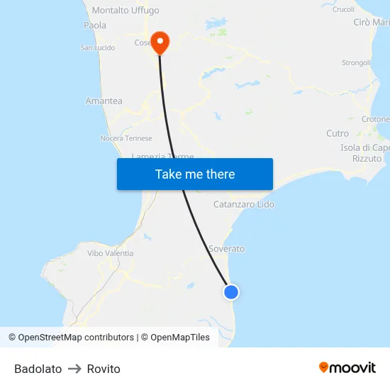 Badolato to Rovito map