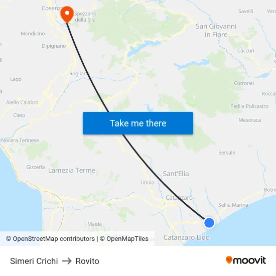 Simeri Crichi to Rovito map