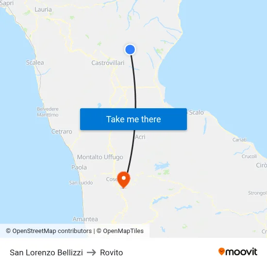 San Lorenzo Bellizzi to Rovito map