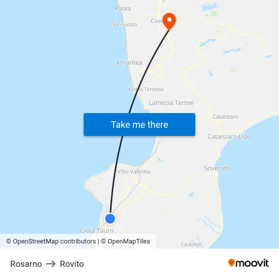 Rosarno to Rovito map