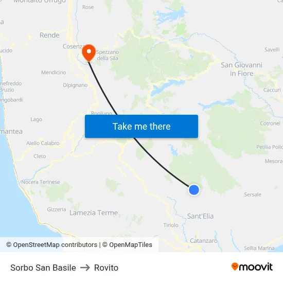 Sorbo San Basile to Rovito map