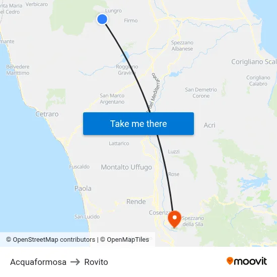 Acquaformosa to Rovito map