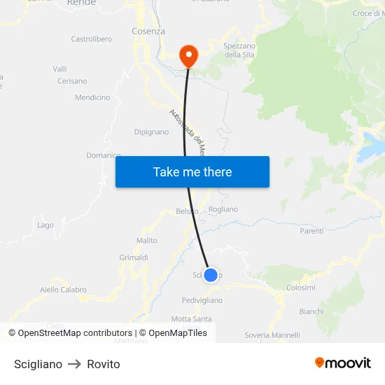 Scigliano to Rovito map