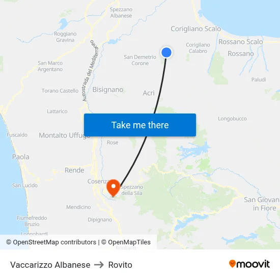 Vaccarizzo Albanese to Rovito map