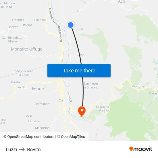 Luzzi to Rovito map