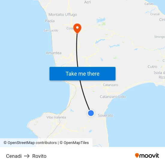 Cenadi to Rovito map