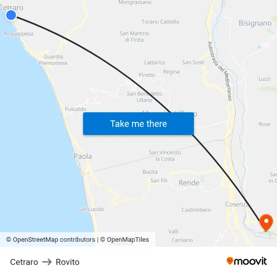 Cetraro to Rovito map