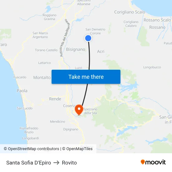 Santa Sofia D'Epiro to Rovito map