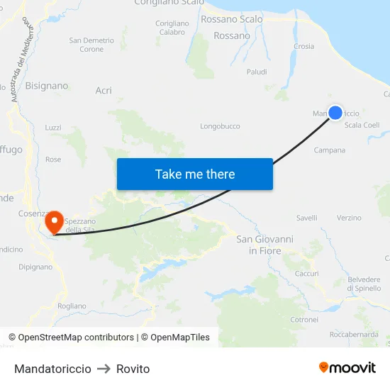 Mandatoriccio to Rovito map