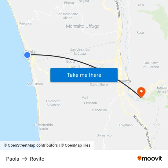 Paola to Rovito map
