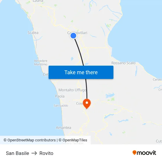 San Basile to Rovito map