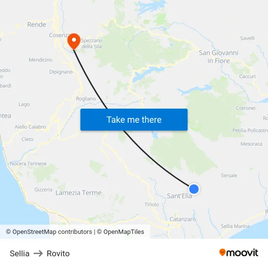 Sellia to Rovito map