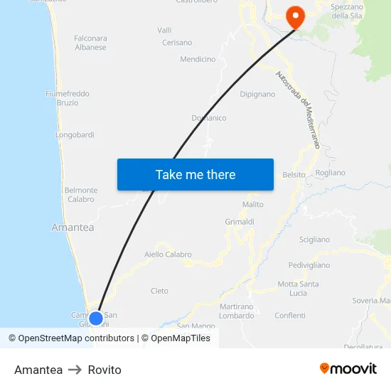 Amantea to Rovito map