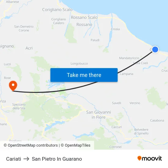 Cariati to San Pietro In Guarano map