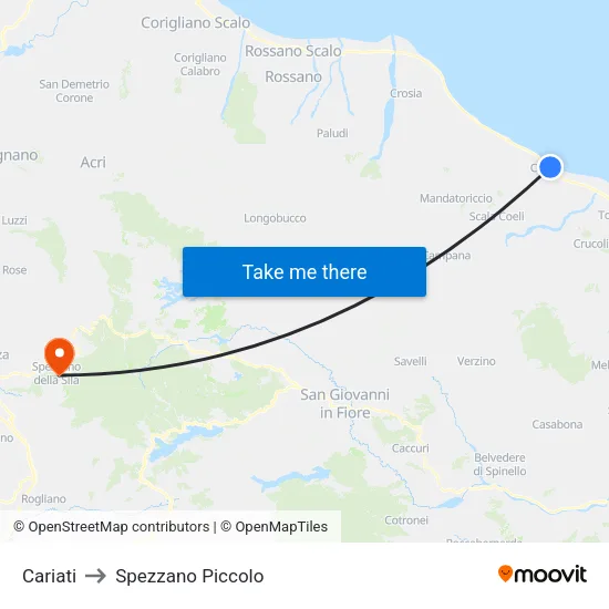 Cariati to Spezzano Piccolo map