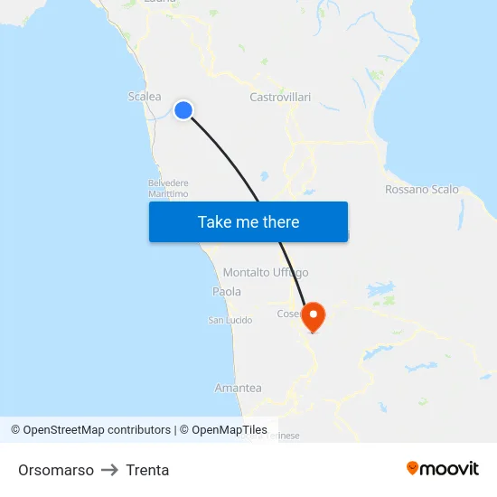 Orsomarso to Trenta map