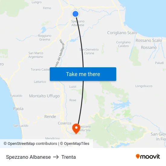 Spezzano Albanese to Trenta map