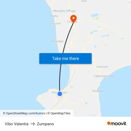 Vibo Valentia to Zumpano map