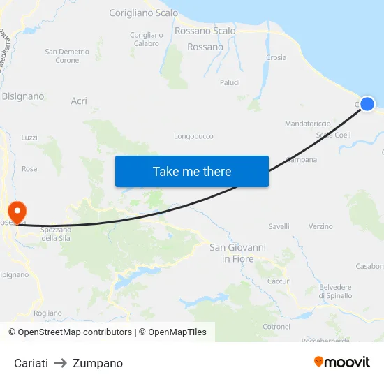Cariati to Zumpano map