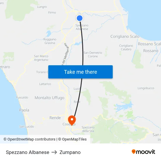 Spezzano Albanese to Zumpano map