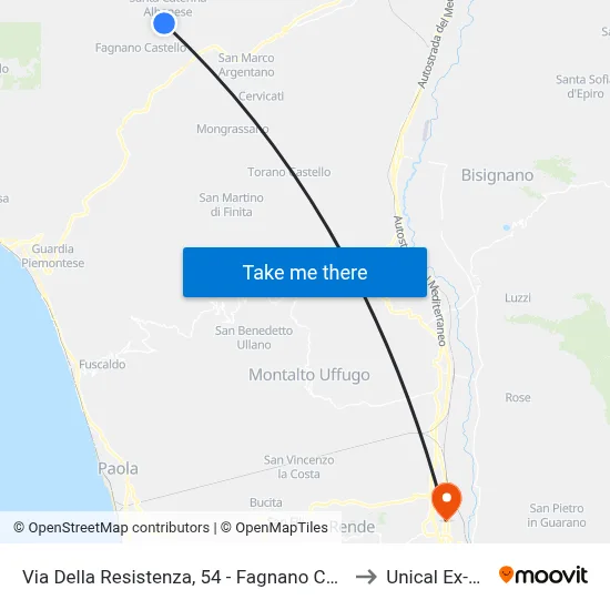 Resistance Street 54 - Fagnano Castello to Unical Ex-Cud map