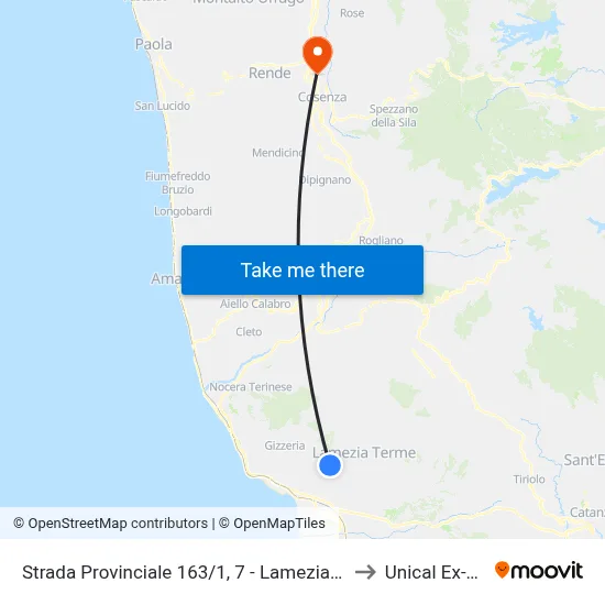 Provincial Road 163/1, 7 - Lamezia Terme to Unical Ex-Cud map