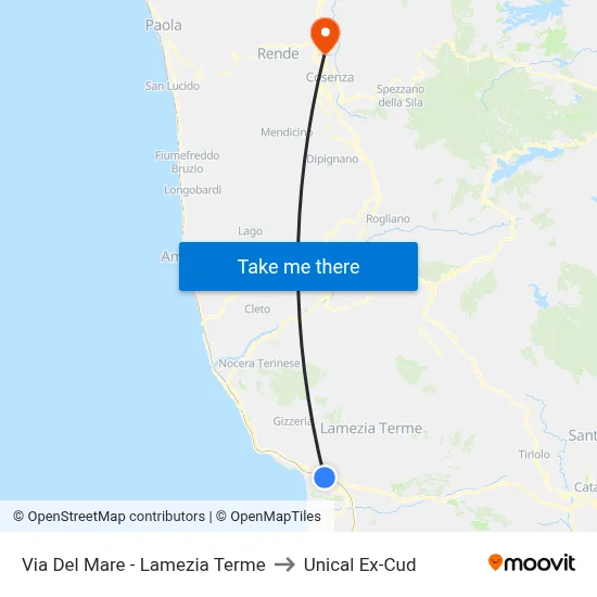 Del Mare Street - Lamezia Terme to Unical Ex-Cud map