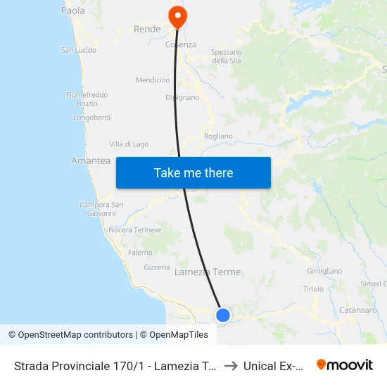 Provincial Road 170/1 - Lamezia Terme to Unical Ex-Cud map