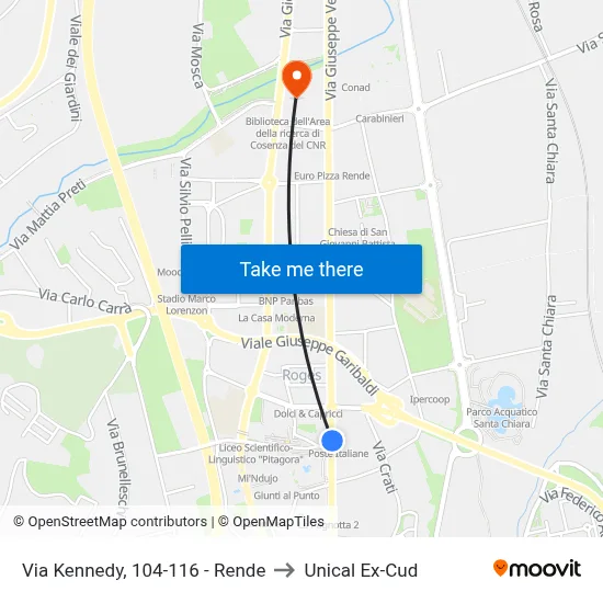 Via Kennedy, 104-116 - Rende to Unical Ex-Cud map