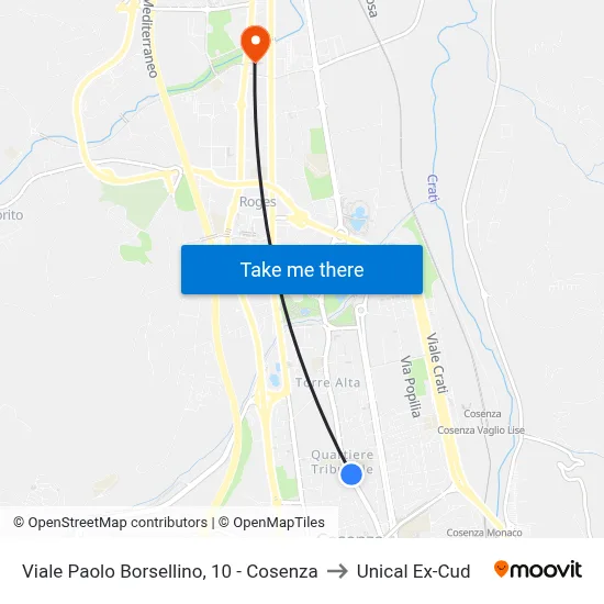 Paolo Borsellino Avenue, 10 - Cosenza to Unical Ex-Cud map