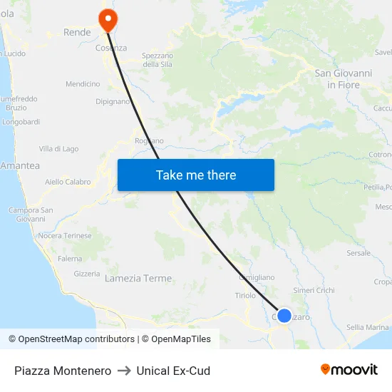 Montenero Square to Unical Ex-Cud map