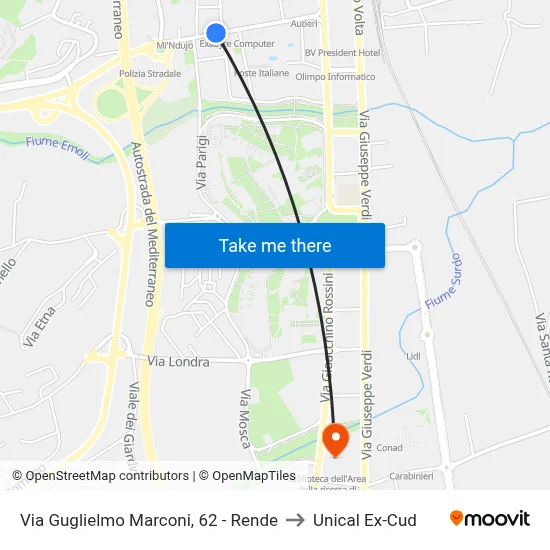 Guglielmo Marconi Street, 62 - Rende to Unical Ex-Cud map
