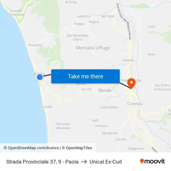 Provincial Road 37, 9 - Paola to Unical Ex-Cud map