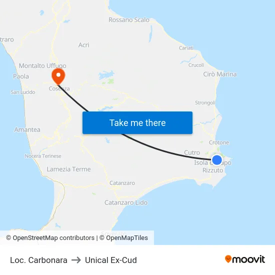 Loc. Carbonara to Unical Ex-Cud map